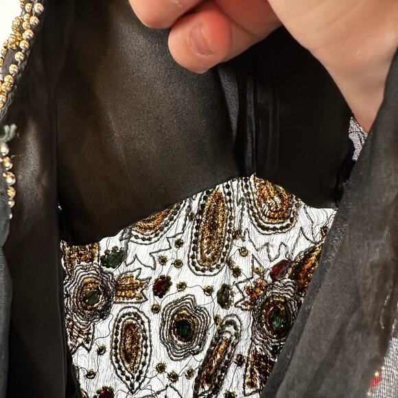 Laurence Kazar Short Sleeve Bodycon Beaded Black Mini Silk Dress Womens L Petite - Picture 13 of 16